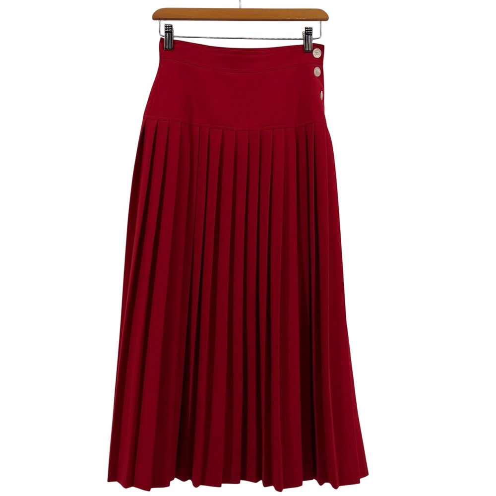 Chaus Wool Blend Pleated Skirt Women Red Vintage Academic Midi Size 6